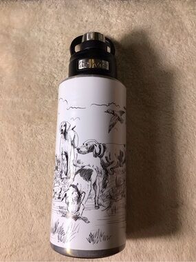 tervis White Stainless Steel Bottle with Black Cap and Dog Illustration